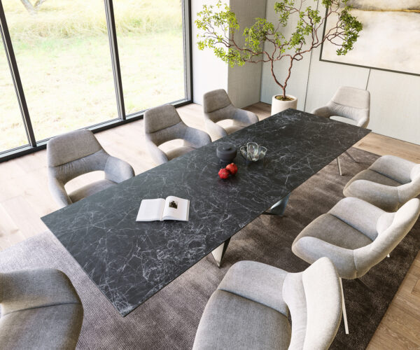 Étkezőasztal Edge 300x100 cm kerámia Laminam® Nero Greco antracit pókháló laposacél rozsdamentes acél - Image 4