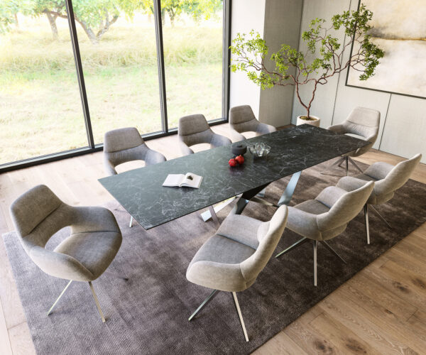 Étkezőasztal Edge 300x100 cm kerámia Laminam® Nero Greco antracit pókháló laposacél rozsdamentes acél - Image 6