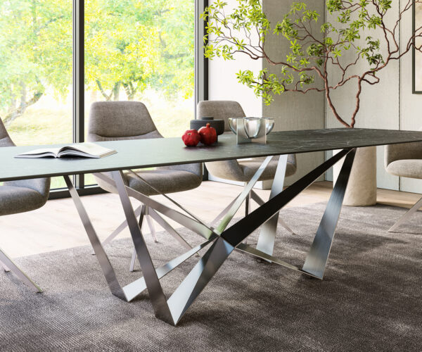 Étkezőasztal Edge 300x100 cm kerámia Laminam® Nero Greco antracit pókháló laposacél rozsdamentes acél - Image 7