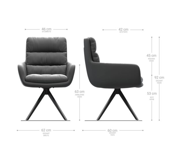 Étkezőszék Abelia-Flex karfás valódi bőr fekete szögletes rozsdamentes acél kereszt láb - Image 6