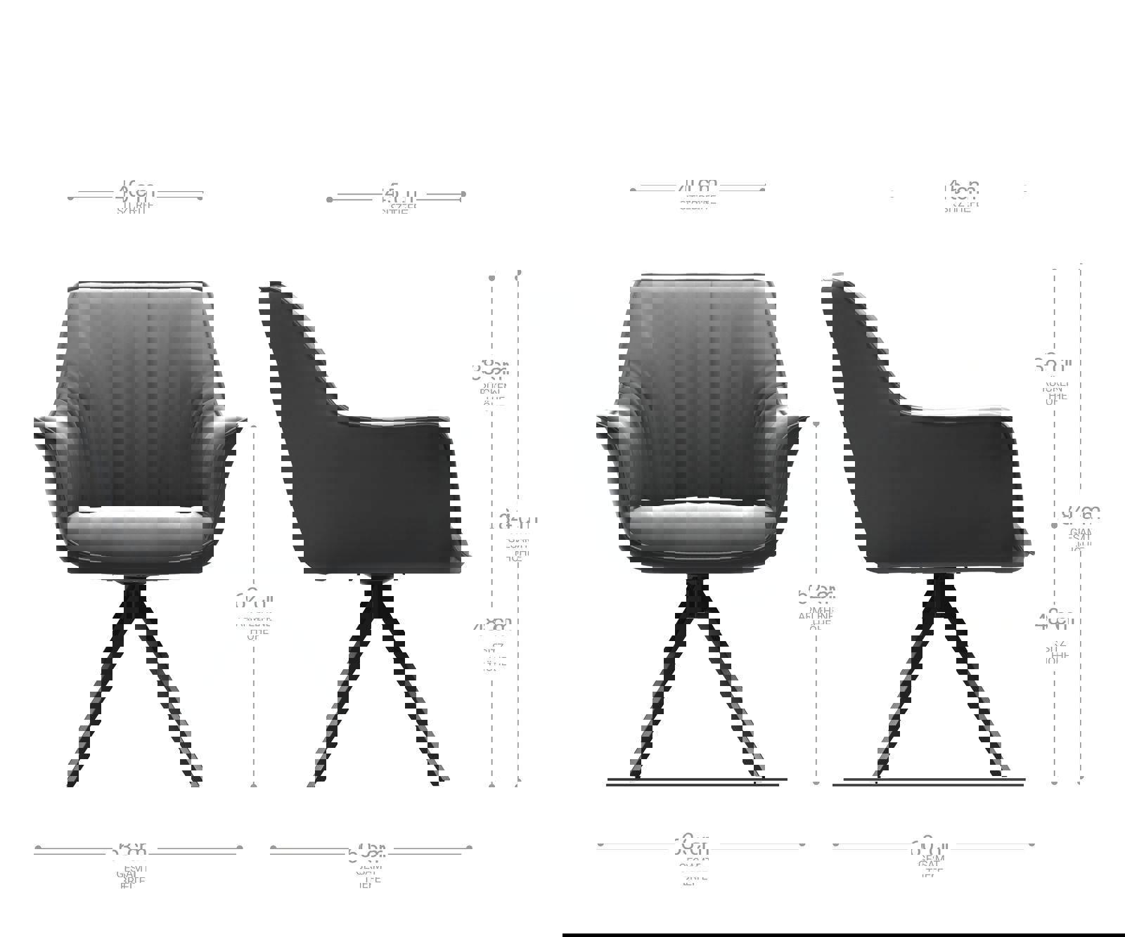 Étkezőszék Keila-Flex karfás valódi bőr fekete kereszt láb szögletes fekete - Image 6