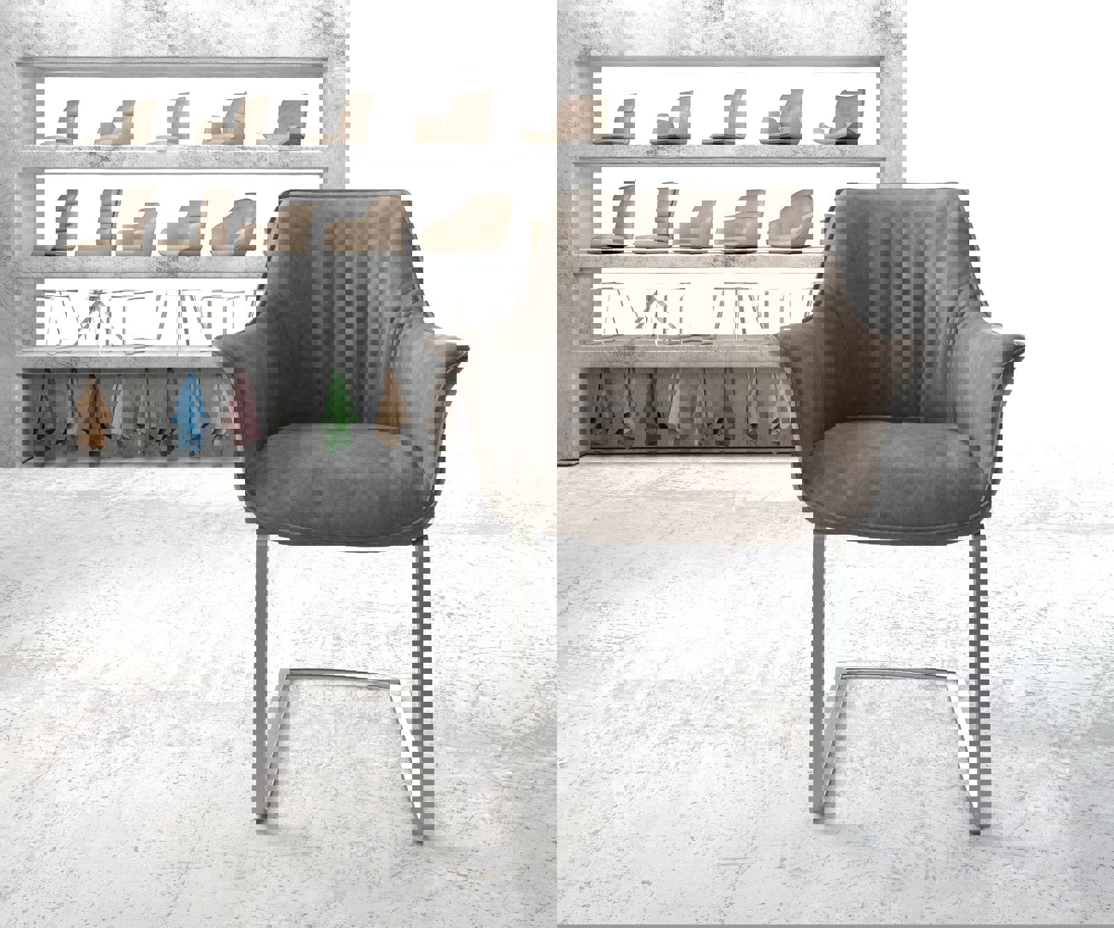 Étkezőszék Keila-Flex karfás mikroszálas taupe vintage étkezőszék lapos rozsdamentes acél - Image 2