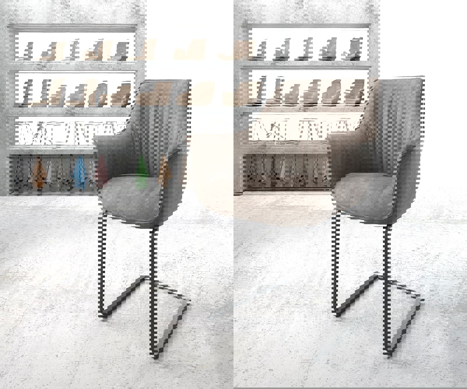 Étkezőszék Keila-Flex karfás mikroszálas taupe vintage lapos fekete étkezőszék