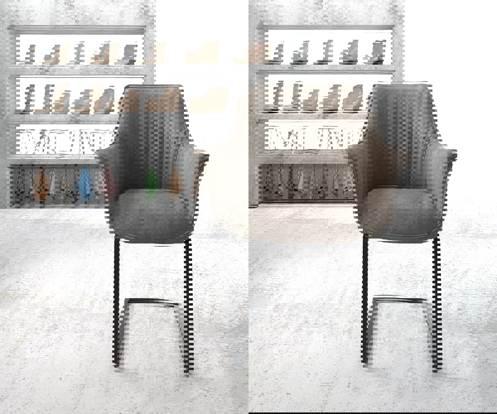 Étkezőszék Keila-Flex karfás mikroszálas taupe vintage lapos fekete étkezőszék - Image 2