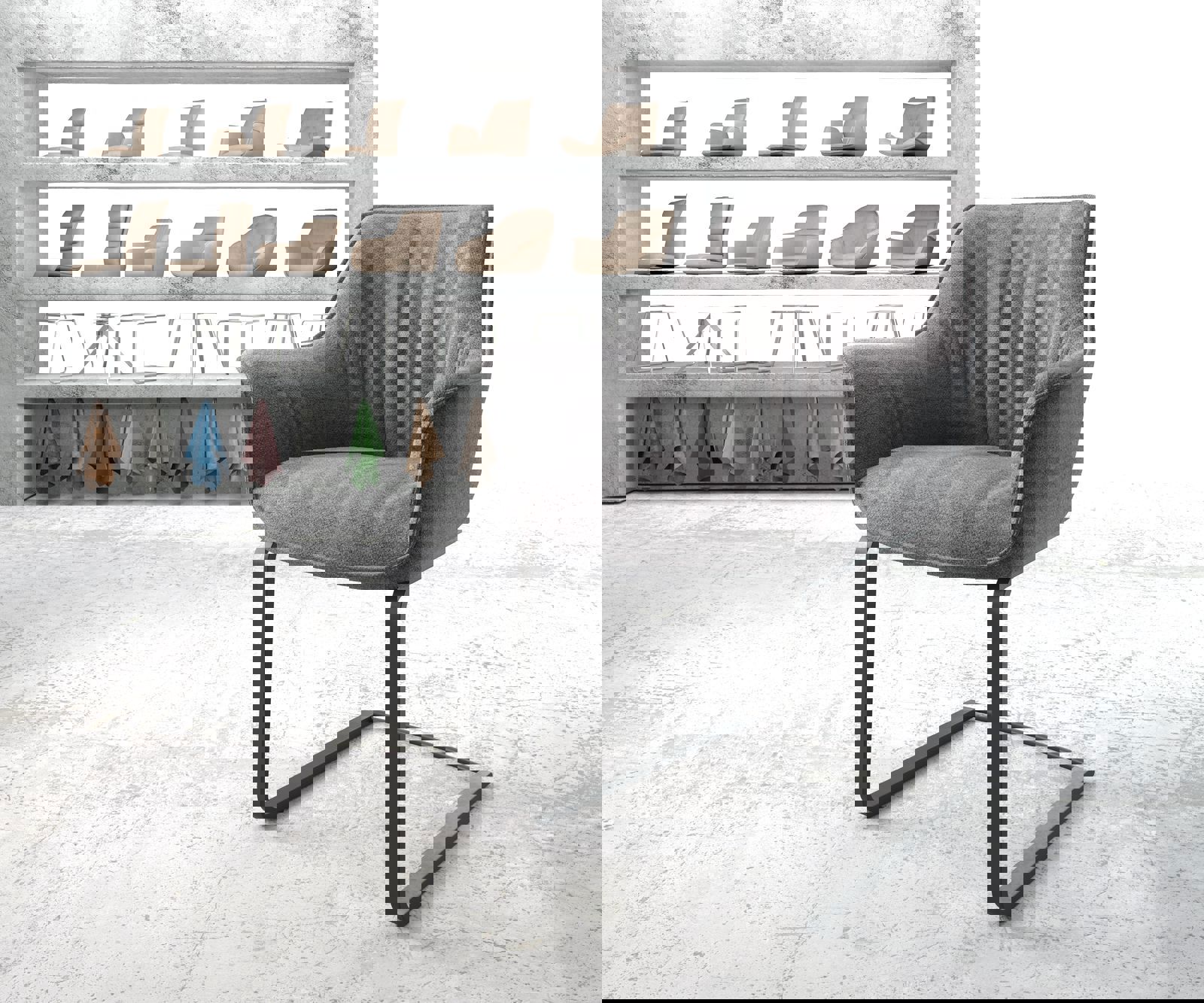 Jídelní židle Keila-Flex s područkami strukturovaná látka světle šedá jídelní židle plochá černá