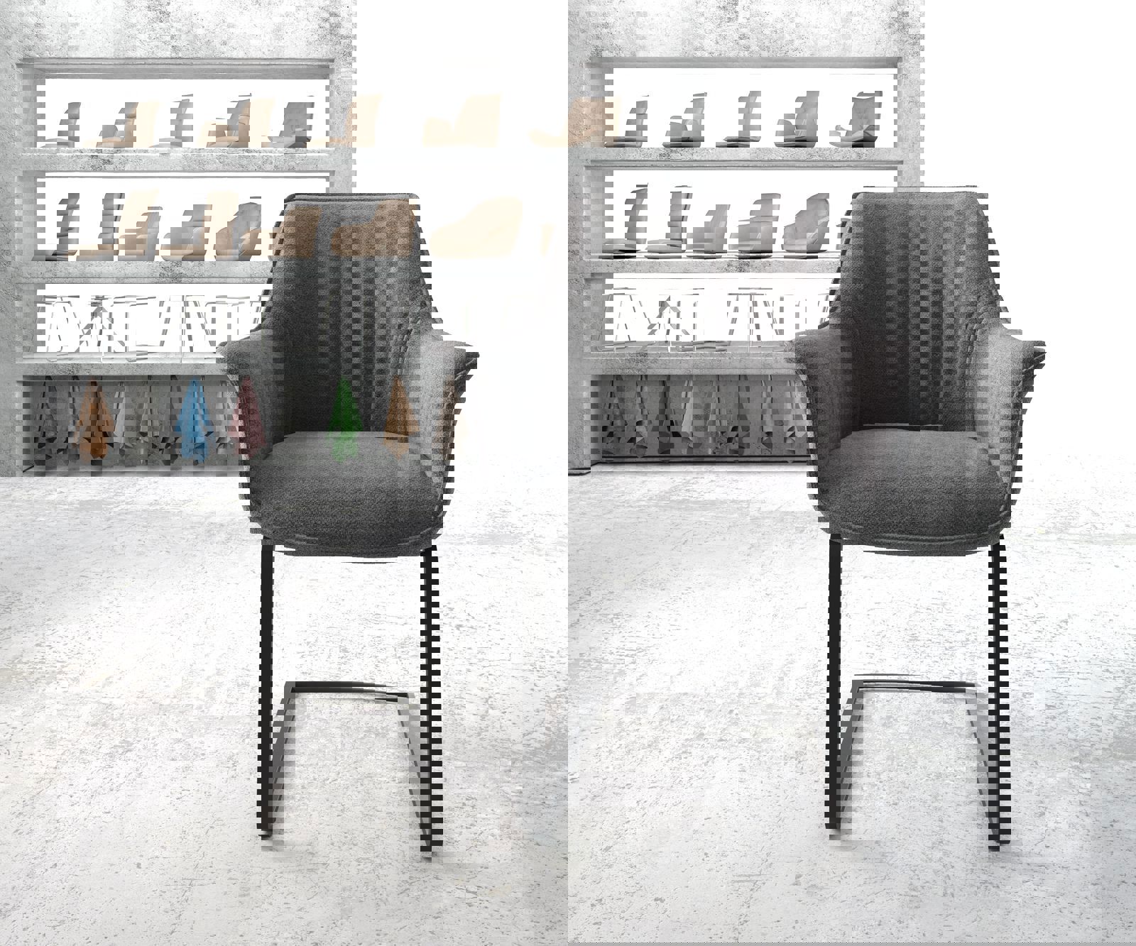 Jídelní židle Keila-Flex s područkami strukturovaná látka světle šedá jídelní židle plochá černá - Image 2