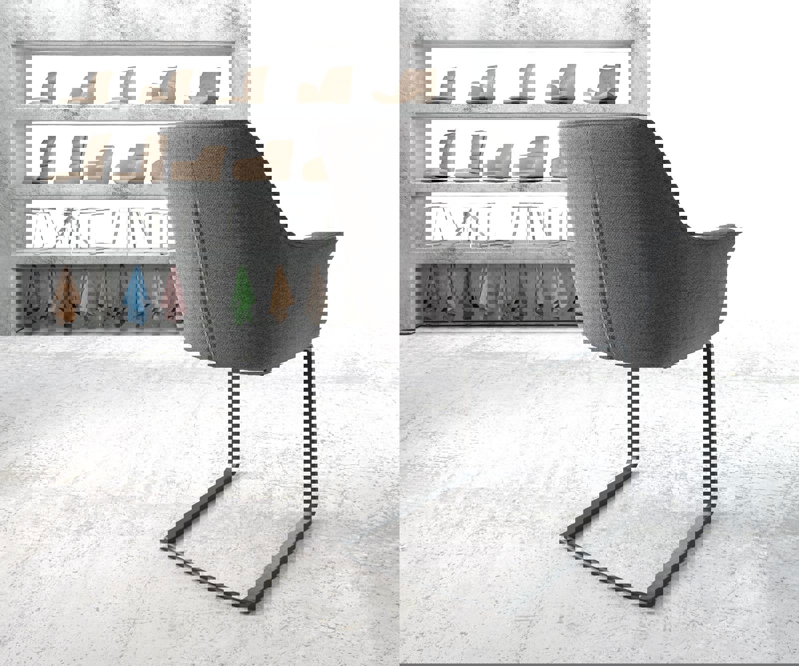 Jídelní židle Keila-Flex s područkami strukturovaná látka světle šedá jídelní židle plochá černá - Image 4