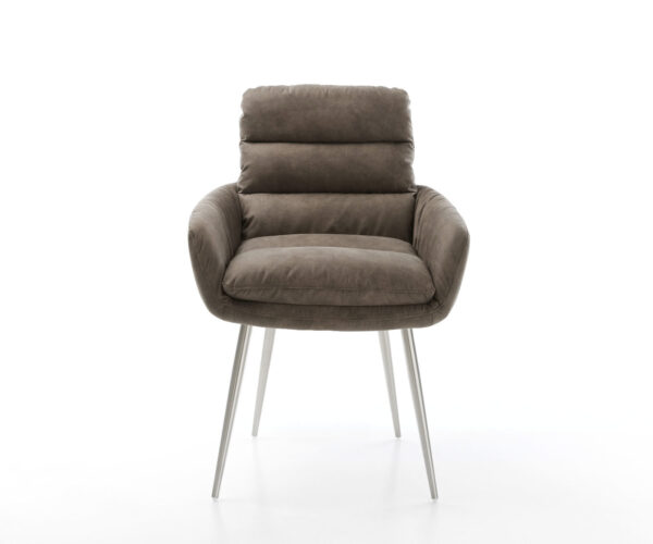 Étkezőszék Abelia-Flex karfás mikroszálas taupe vintage 4 láb kúpos rozsdamentes acélból - Image 2