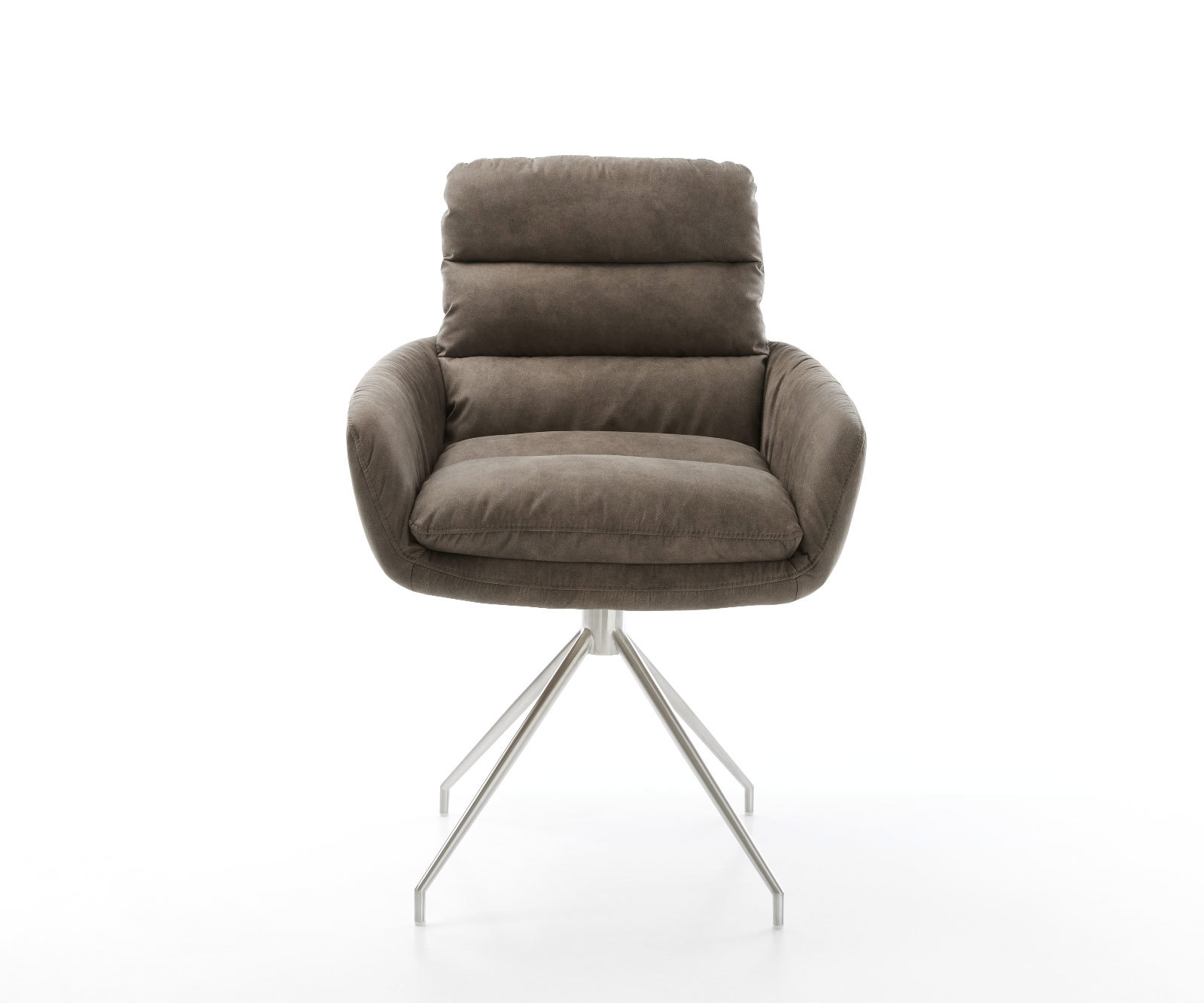 Étkezőszék Abelia-Flex karfás mikroszálas taupe vintage kereszt láb kúpos rozsdamentes acélból - Image 2