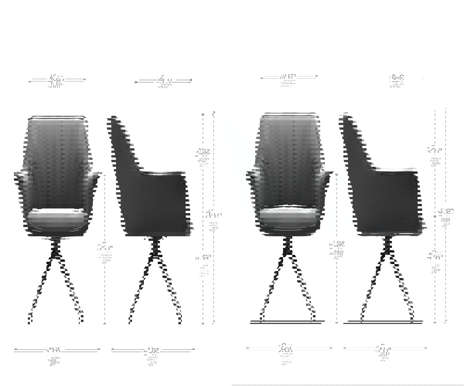 Étkezőszék Keila-Flex valódi bőr fekete karfás kúpos kereszt lábas fekete - Image 6