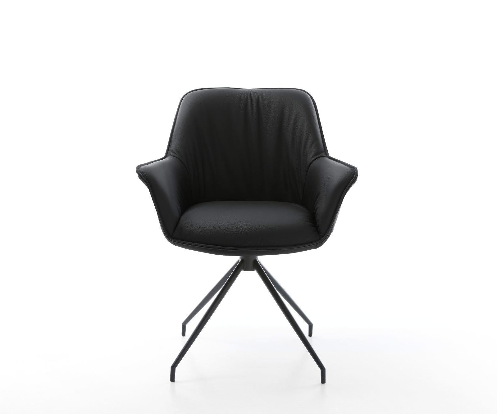 Étkezőszék Keila-Flex valódi bőr fekete karfás kúpos kereszt lábas fekete - Image 2