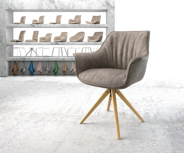 Étkezőszék Keila-Flex mikroszálas taupe vintage fa láb szögletes természetes karfás