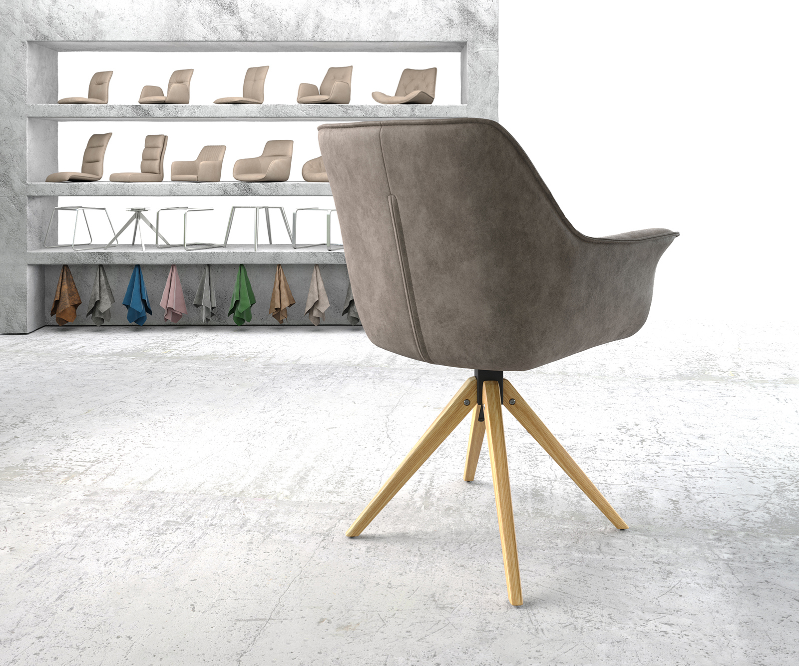 Étkezőszék Keila-Flex mikroszálas taupe vintage fa láb szögletes természetes karfás - Image 4