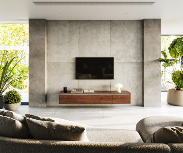 TV szekrény Stonegrace 200 cm akác barna pala 4 fiókos lebegő - Image 2