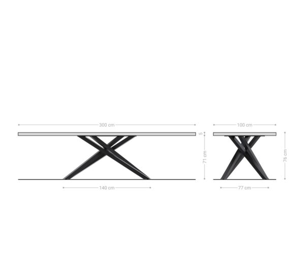 Étkezőasztal Edge 300x100 XL akác barna kereszt láb téglalap fekete Live-Edge - Image 8