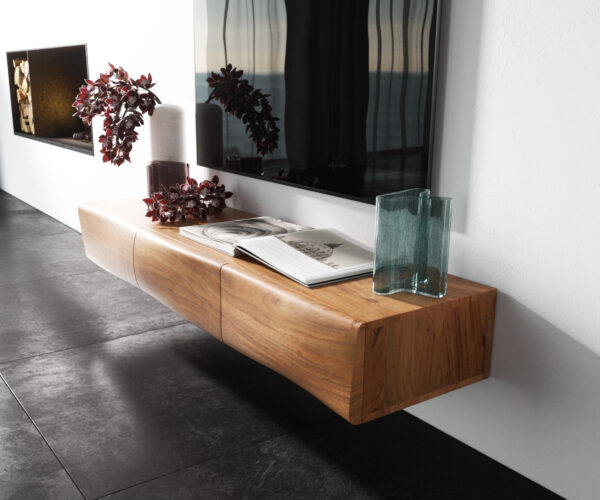 TV szekrény New Live-Edge 145 cm akác természetes 3 ajtós lebegő - Image 2