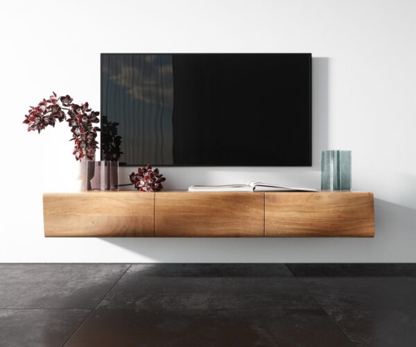 TV szekrény New Live-Edge 145 cm akác természetes 3 ajtós lebegő - Image 4