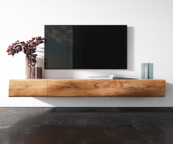 TV szekrény New Live-Edge 175 cm akác természetes 4 ajtós lebegő - Image 4