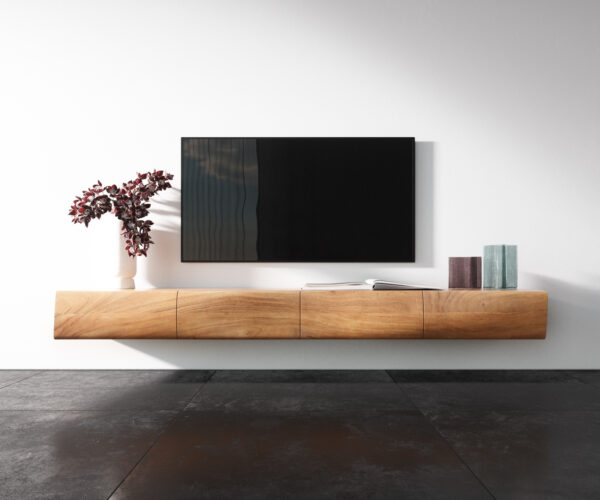TV szekrény New Live-Edge 200 cm akác természetes 4 ajtós lebegő - Image 4