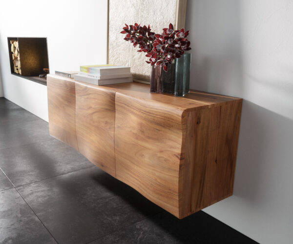 Komód New Live-Edge 145 cm akác természetes 3 ajtós lebegő - Image 2