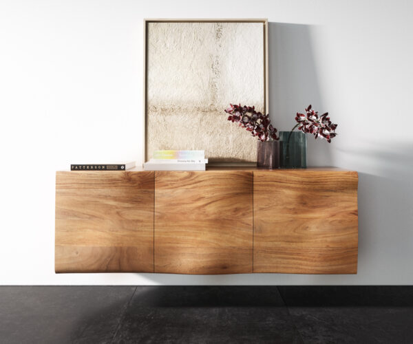 Komód New Live-Edge 145 cm akác természetes 3 ajtós lebegő - Image 4
