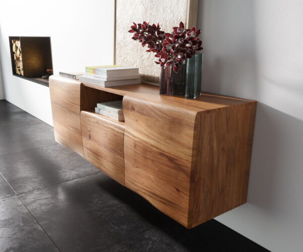 Komód New Live-Edge 145 cm akác természetes 2 ajtós 2 fiókos 1 rekeszes lebegő - Image 2