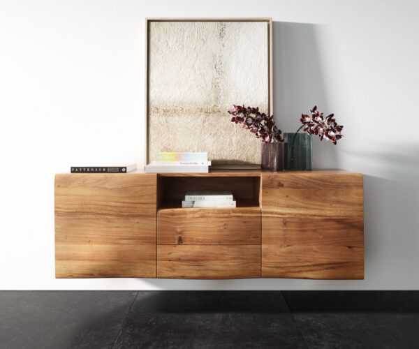 Komód New Live-Edge 145 cm akác természetes 2 ajtós 2 fiókos 1 rekeszes lebegő - Image 4