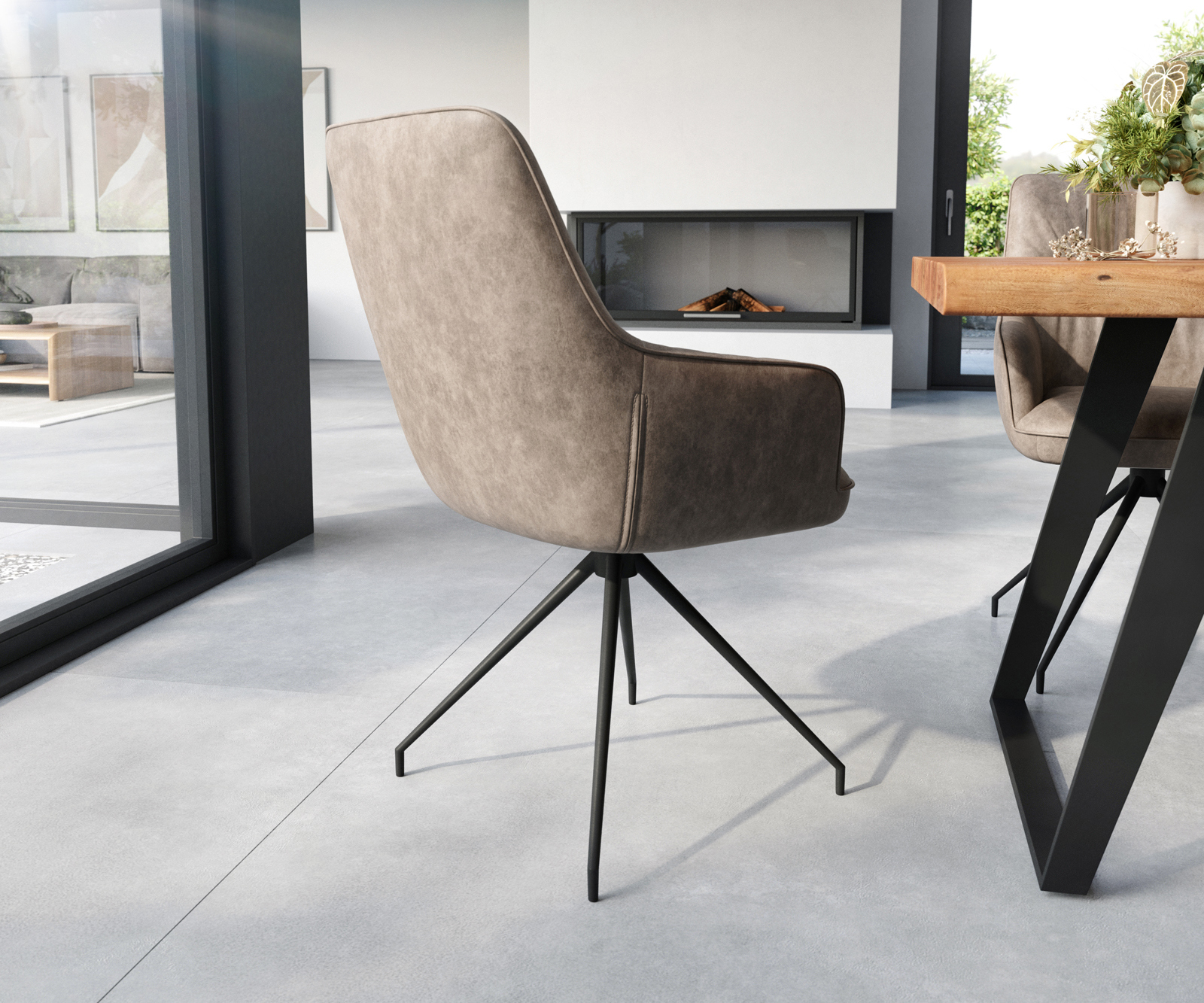 Étkezőszék Zelia-Flex karfás mikroszálas taupe vintage kereszt láb kúpos fekete zsákrugós - Image 5