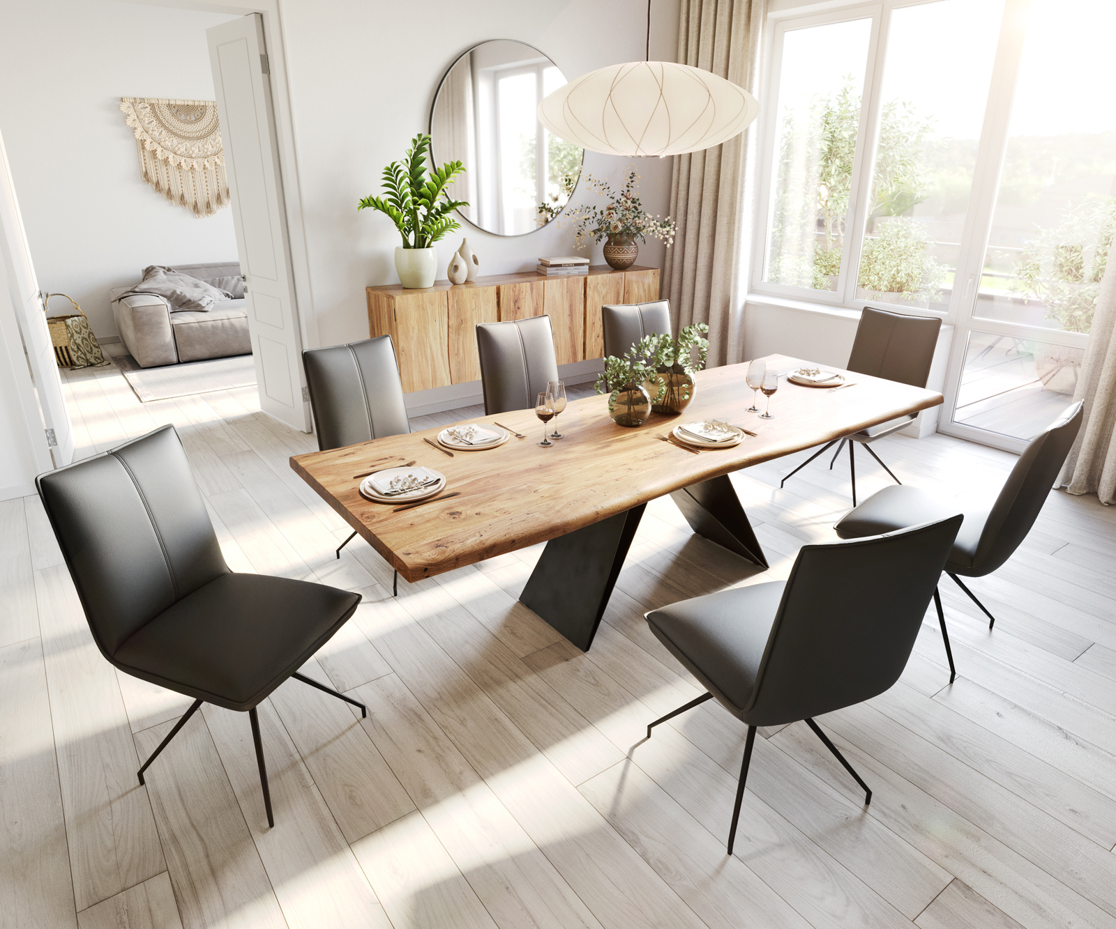 Étkezőszék Lelio-Flex valódi bőr fekete kúpos rozsdamentes acél kereszt láb fekete zsákrugós - Image 4