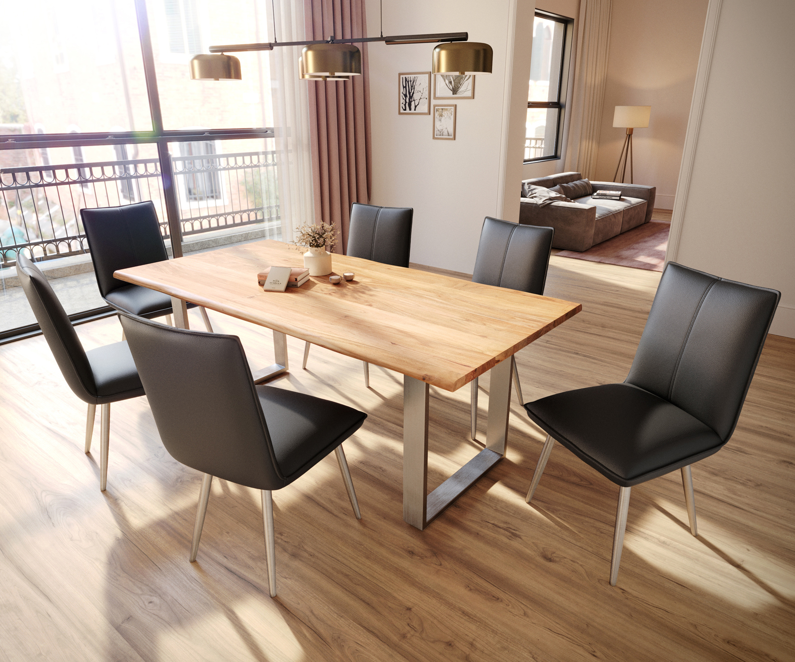 Étkezőszék Lelio-Flex valódi bőr fekete 4 láb kúpos rozsdamentes acél zsákrugó - Image 4