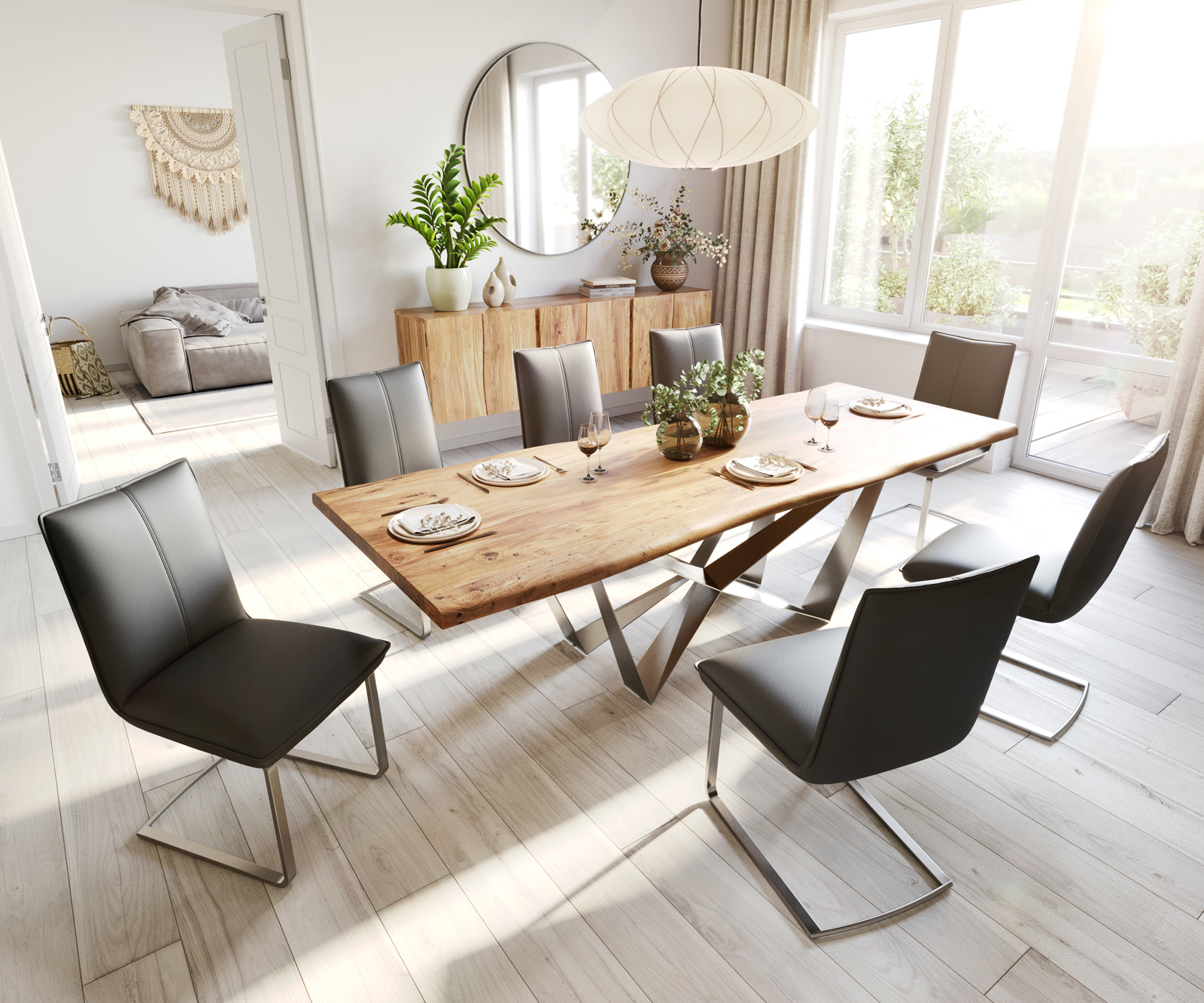 Étkezőszék Lelio-Flex valódi bőr fekete étkezőszék lapos rozsdamentes acél zsákrugós - Image 4