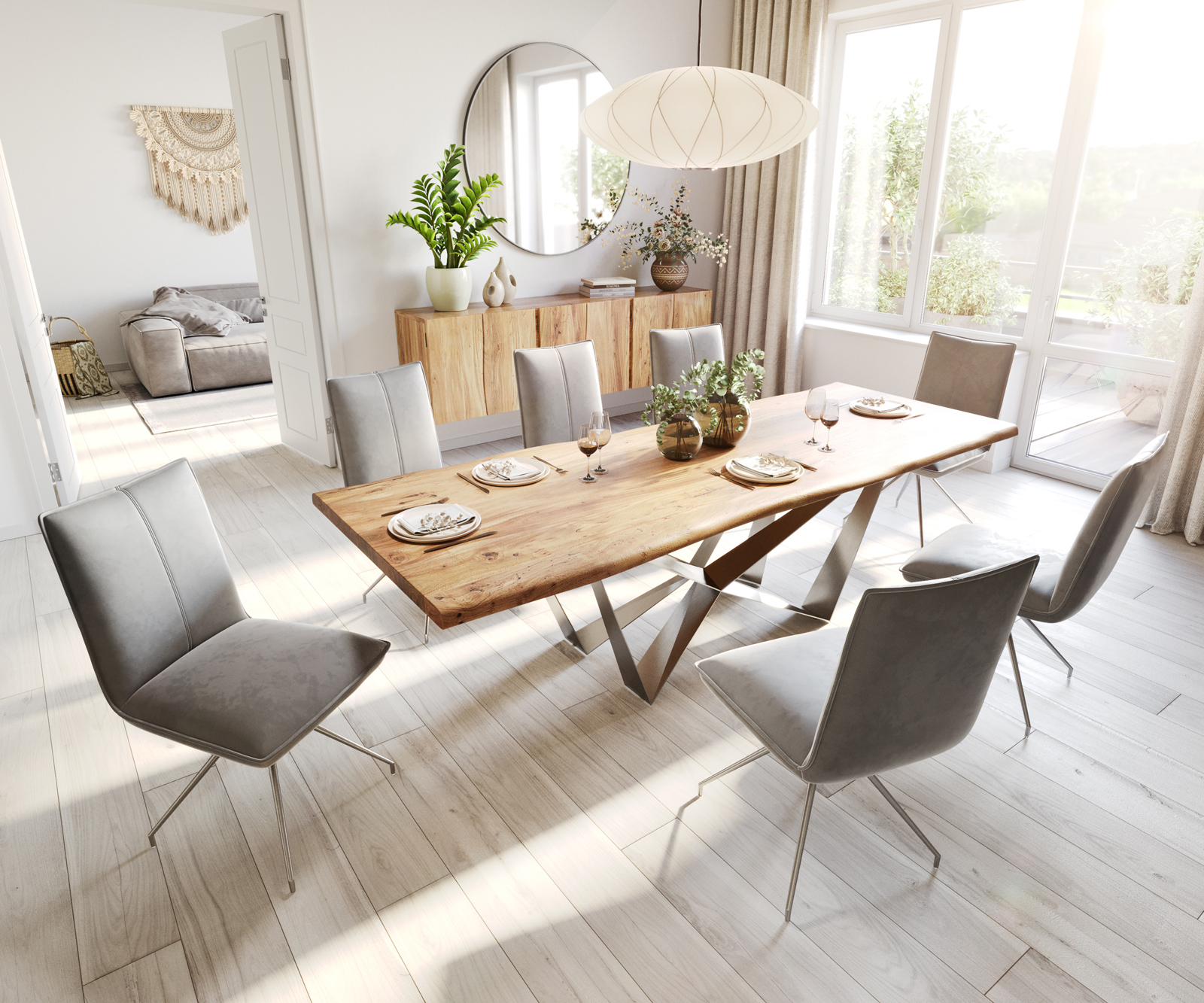 Étkezőszék Lelio-Flex bársony szürke kereszt láb kúpos rozsdamentes acél zsákrugó - Image 4