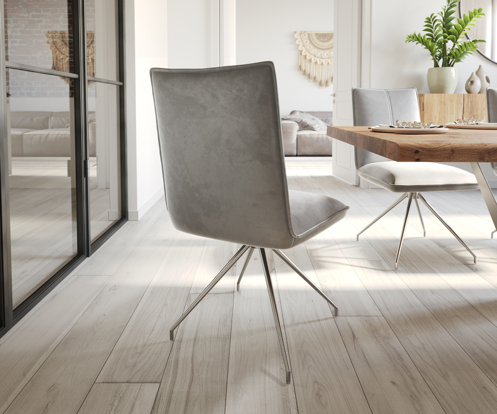 Étkezőszék Lelio-Flex bársony szürke kereszt láb kúpos rozsdamentes acél zsákrugó - Image 5