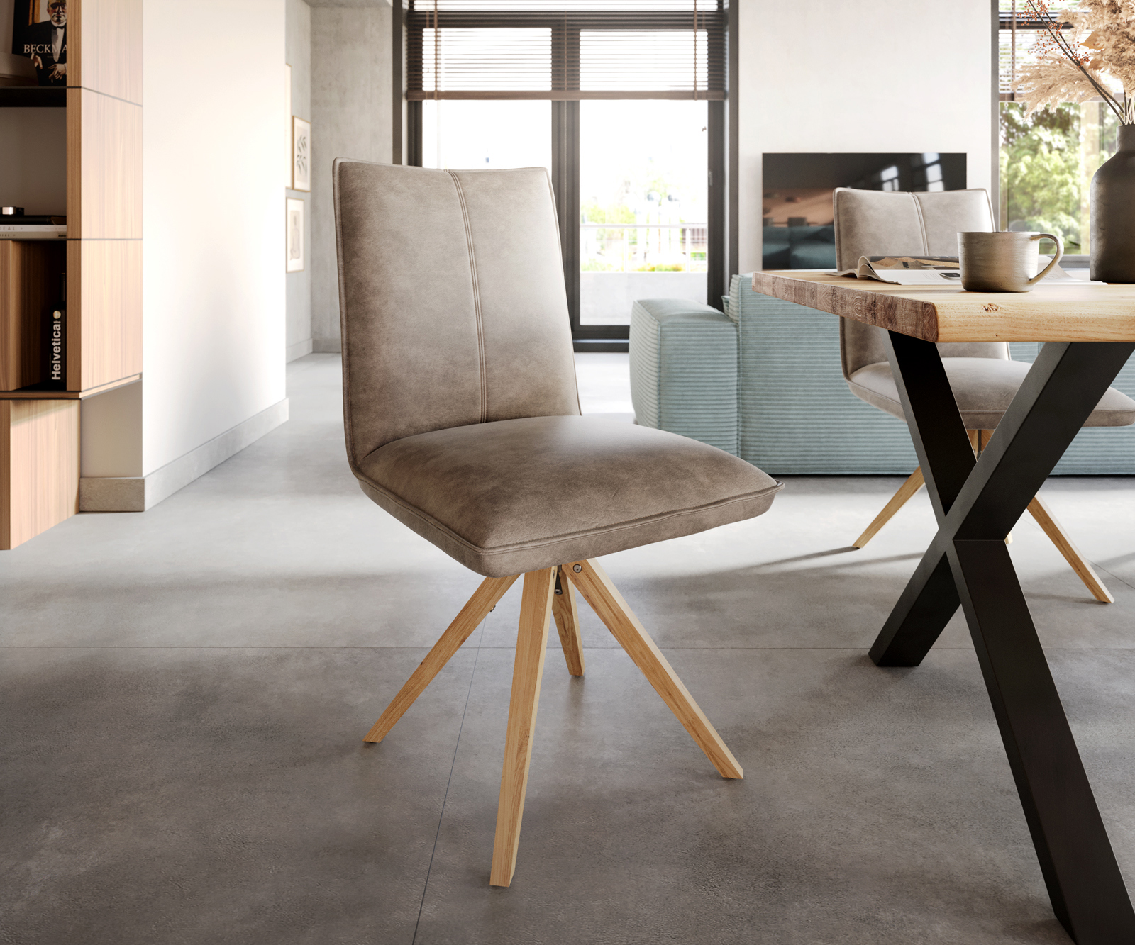 Étkezőszék Lelio-Flex mikroszálas taupe vintage fa láb szögletes természetes zsákrugós