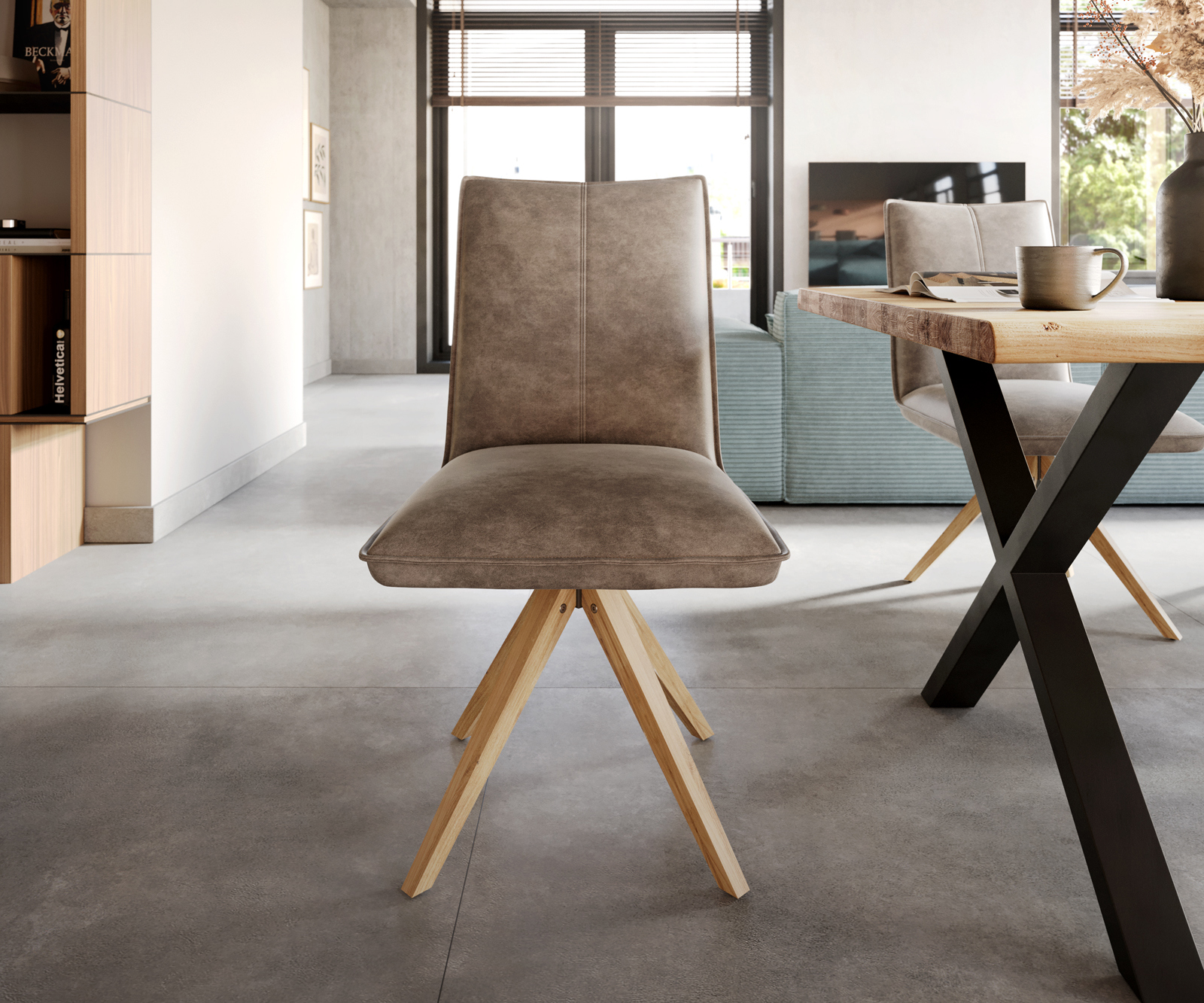 Étkezőszék Lelio-Flex mikroszálas taupe vintage fa láb szögletes természetes zsákrugós - Image 2