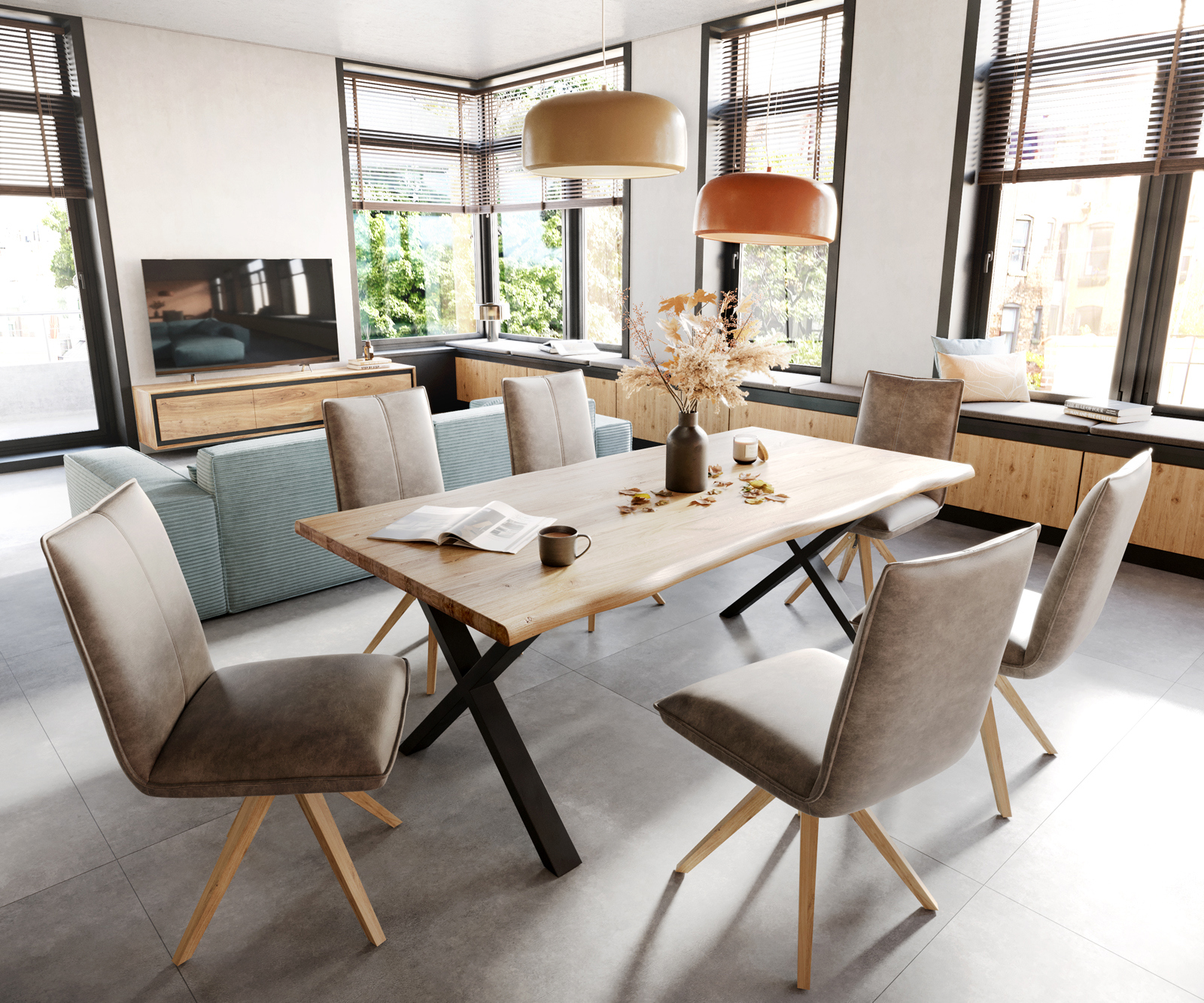 Étkezőszék Lelio-Flex mikroszálas taupe vintage fa láb szögletes természetes zsákrugós - Image 4