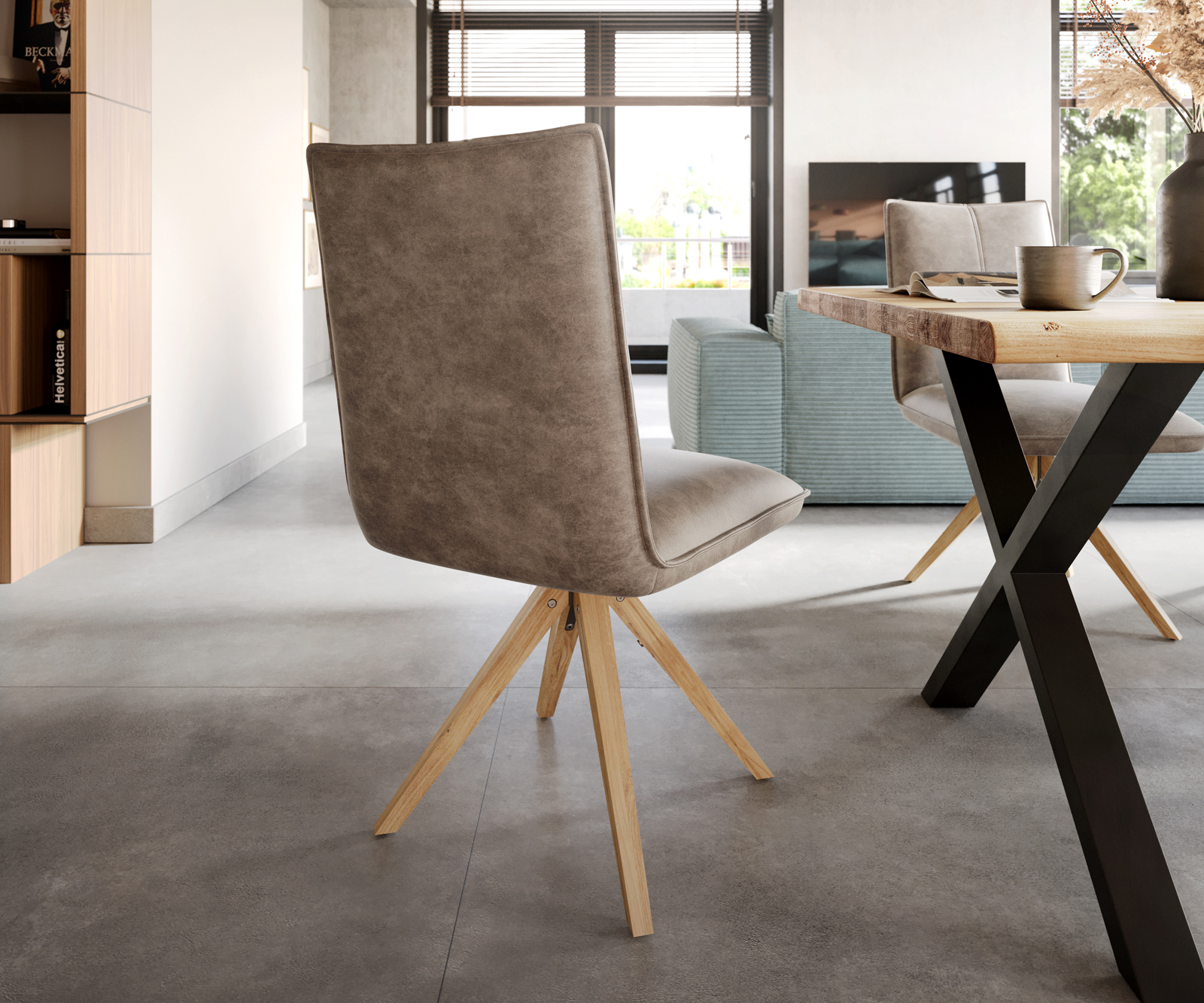 Étkezőszék Lelio-Flex mikroszálas taupe vintage fa láb szögletes természetes zsákrugós - Image 5