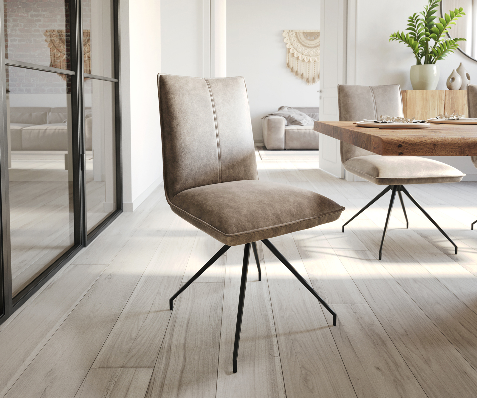 Étkezőszék Lelio-Flex mikroszálas taupe vintage kereszt láb kúpos fekete zsákrugó