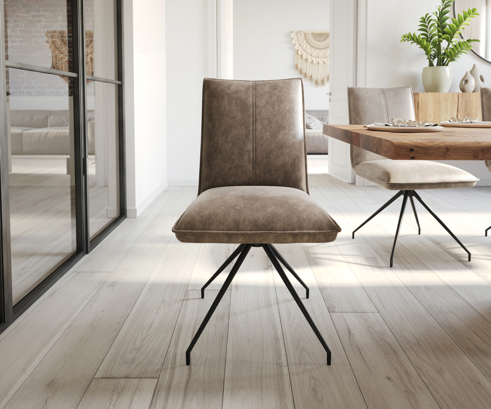 Étkezőszék Lelio-Flex mikroszálas taupe vintage kereszt láb kúpos fekete zsákrugó - Image 2