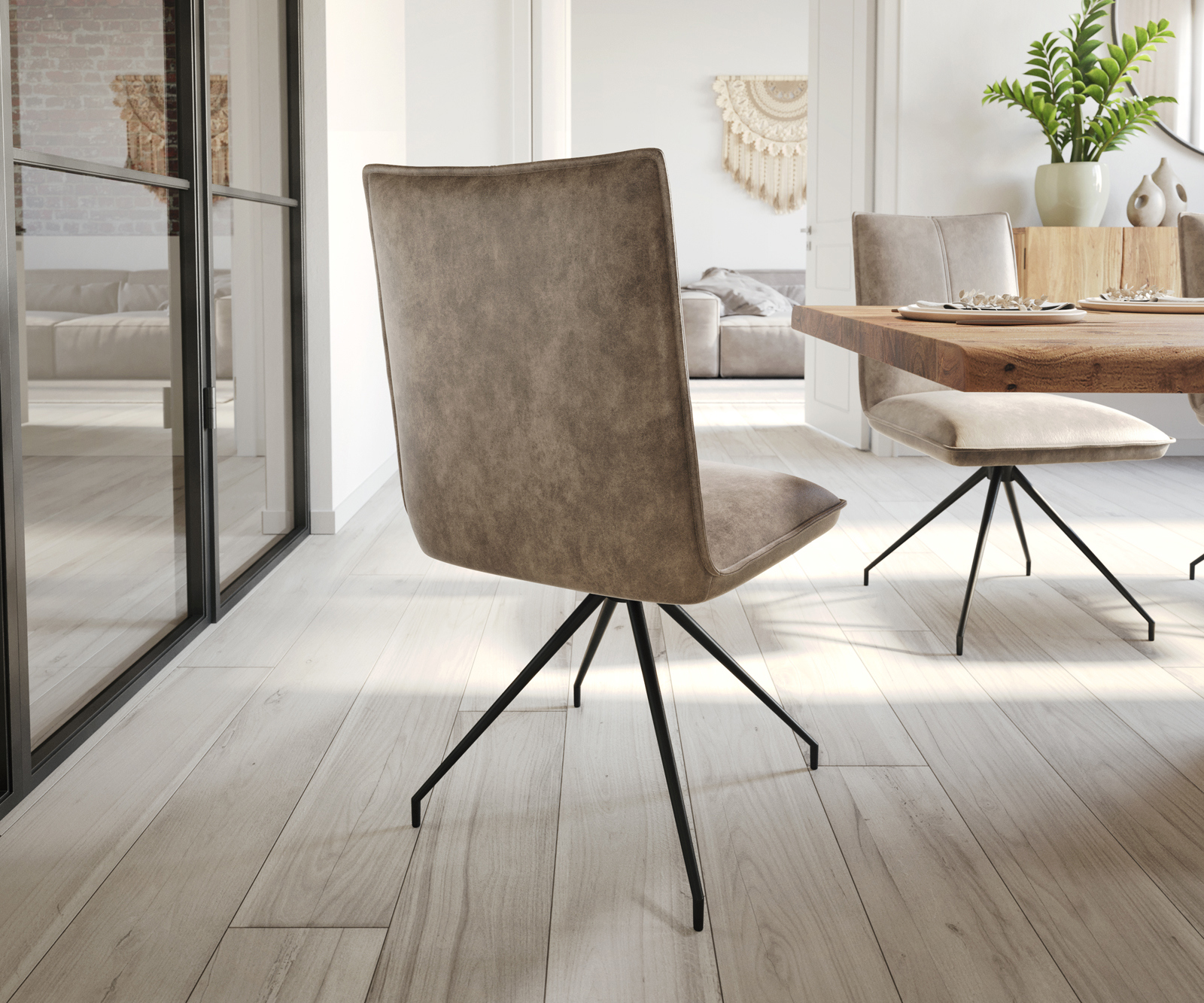 Étkezőszék Lelio-Flex mikroszálas taupe vintage kereszt láb kúpos fekete zsákrugó - Image 5