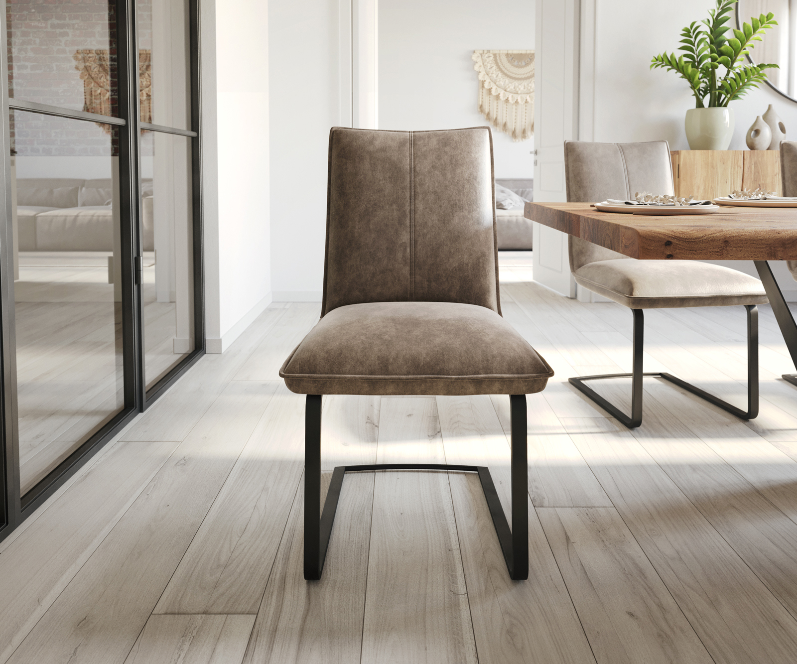 Étkezőszék Lelio-Flex mikroszálas taupe vintage étkezőszék lapos fekete zsákrugós - Image 2