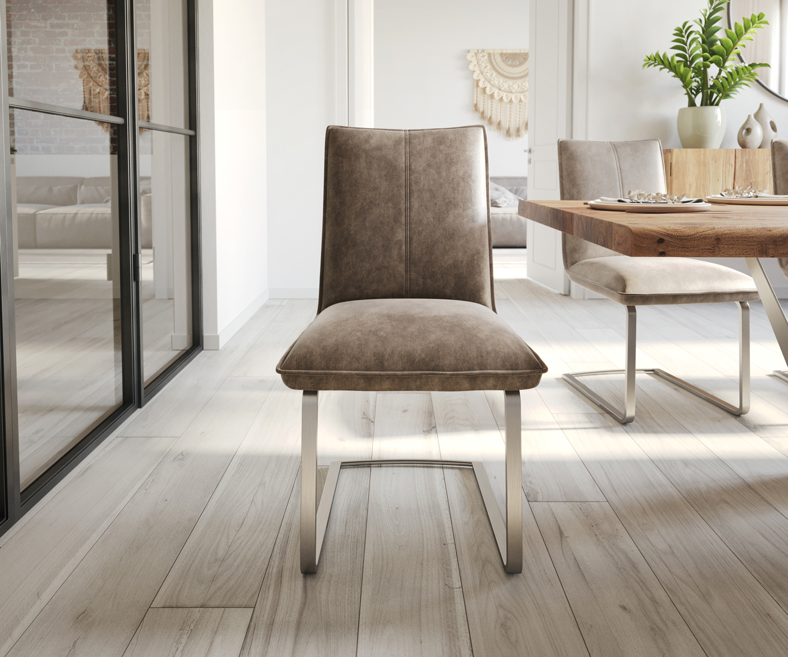 Étkezőszék Lelio-Flex mikroszálas taupe vintage étkezőszék lapos rozsdamentes acél zsákrugós - Image 2