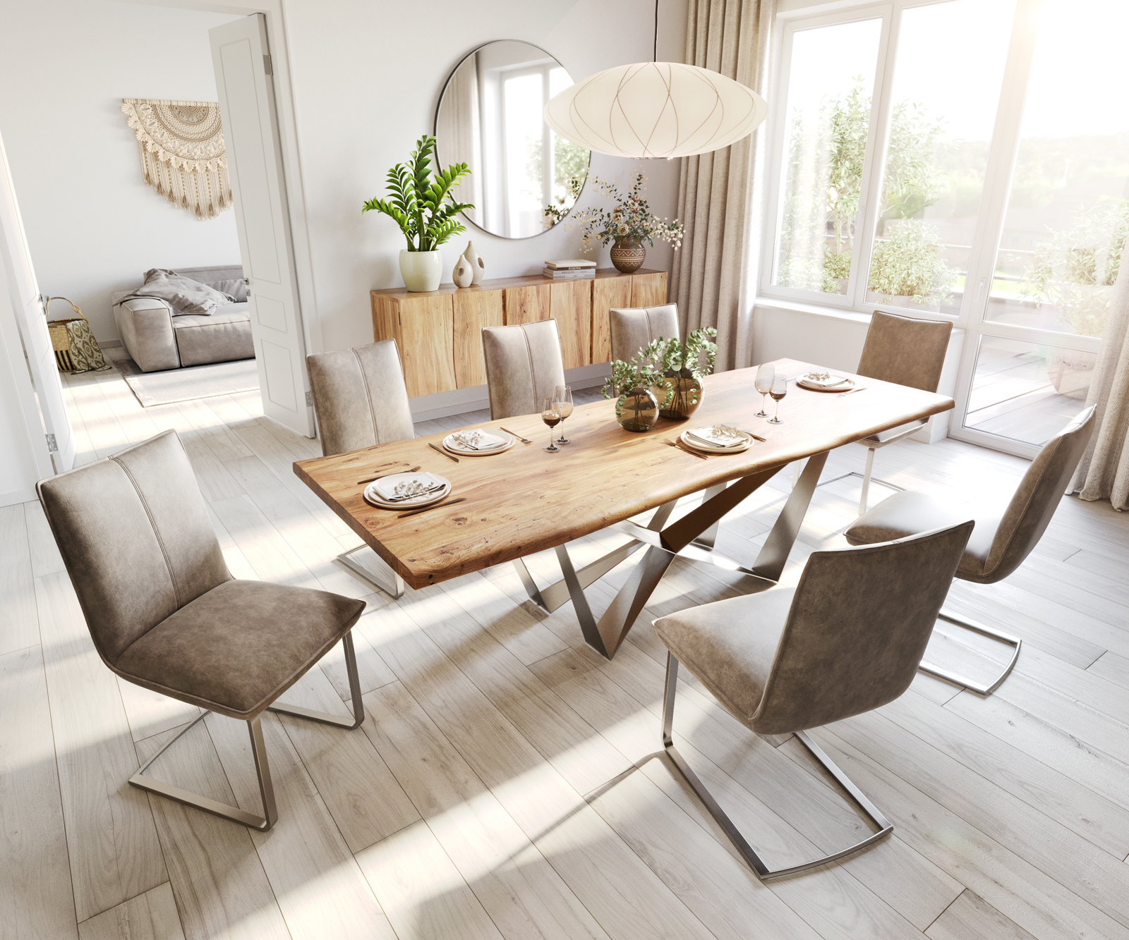 Étkezőszék Lelio-Flex mikroszálas taupe vintage étkezőszék lapos rozsdamentes acél zsákrugós - Image 4