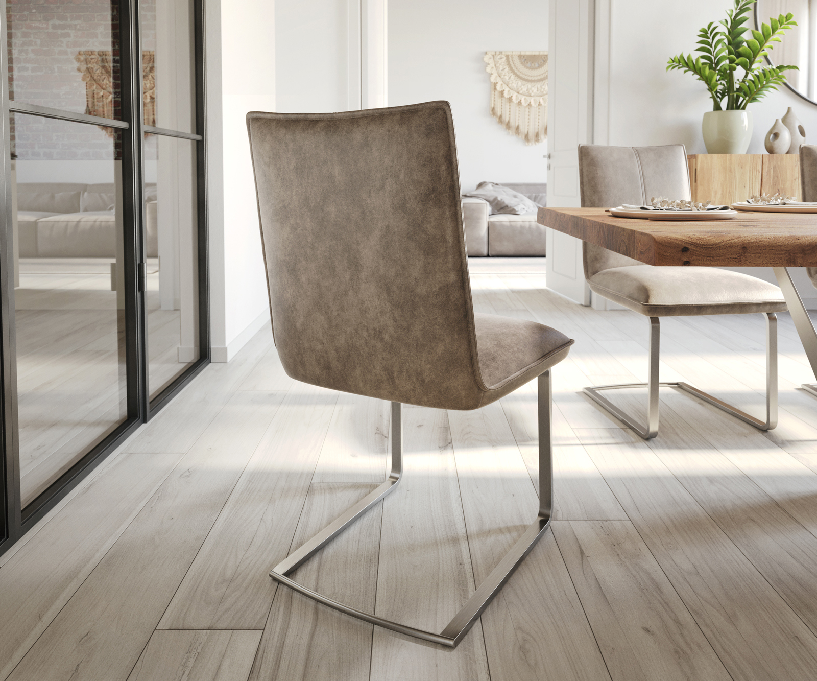 Étkezőszék Lelio-Flex mikroszálas taupe vintage étkezőszék lapos rozsdamentes acél zsákrugós - Image 5