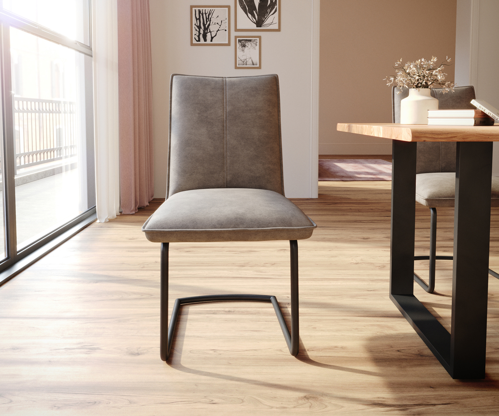 Étkezőszék Lelio-Flex mikroszálas taupe vintage étkezőszék kerek fekete zsákrugós - Image 2