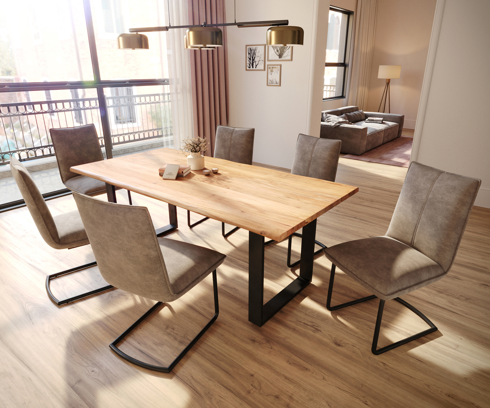 Étkezőszék Lelio-Flex mikroszálas taupe vintage étkezőszék kerek fekete zsákrugós - Image 4