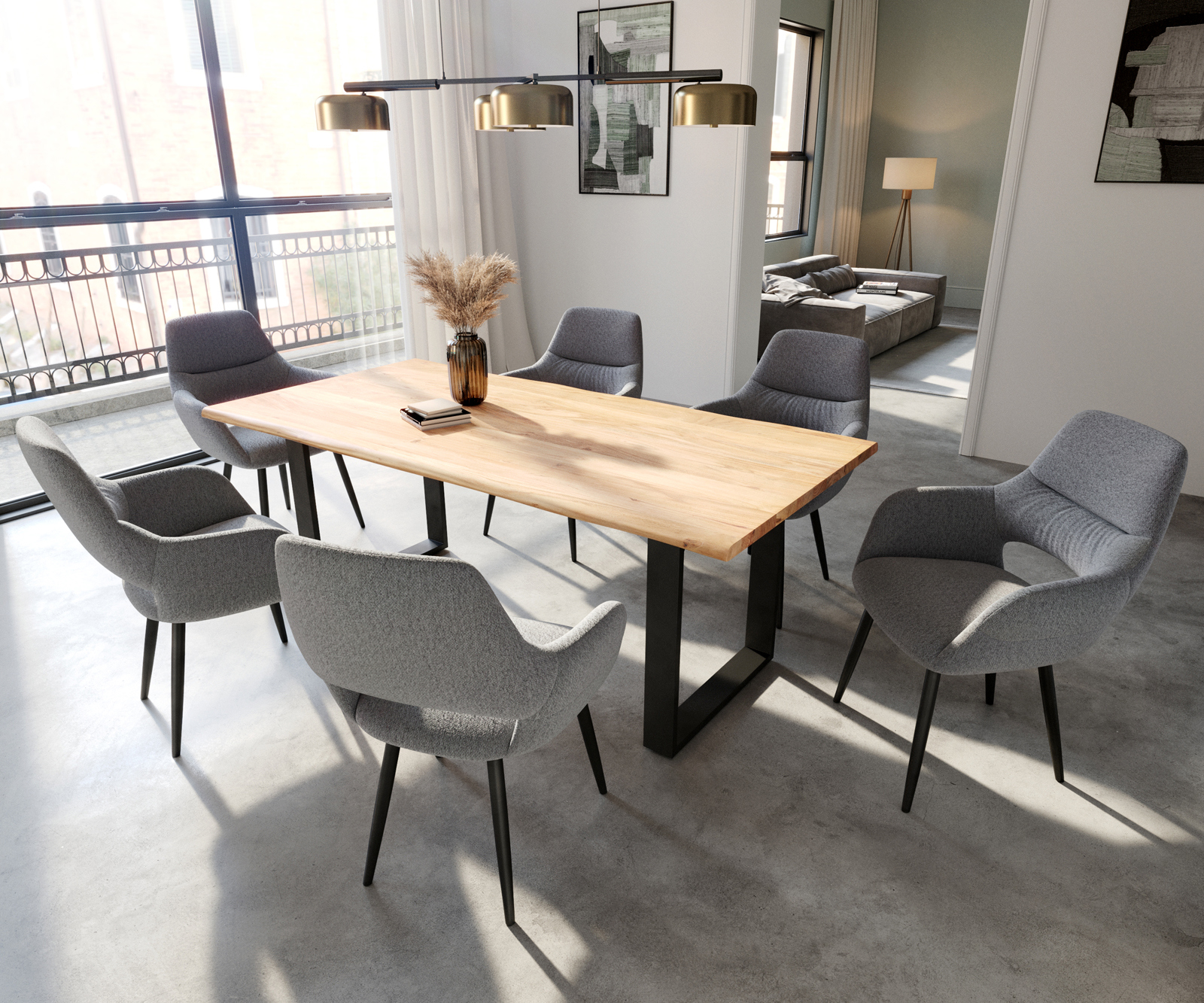 Étkezőszék Yago-Flex karfás világosszürke strukturált szövet 4 lábú kúpos fekete zsákrugós - Image 4