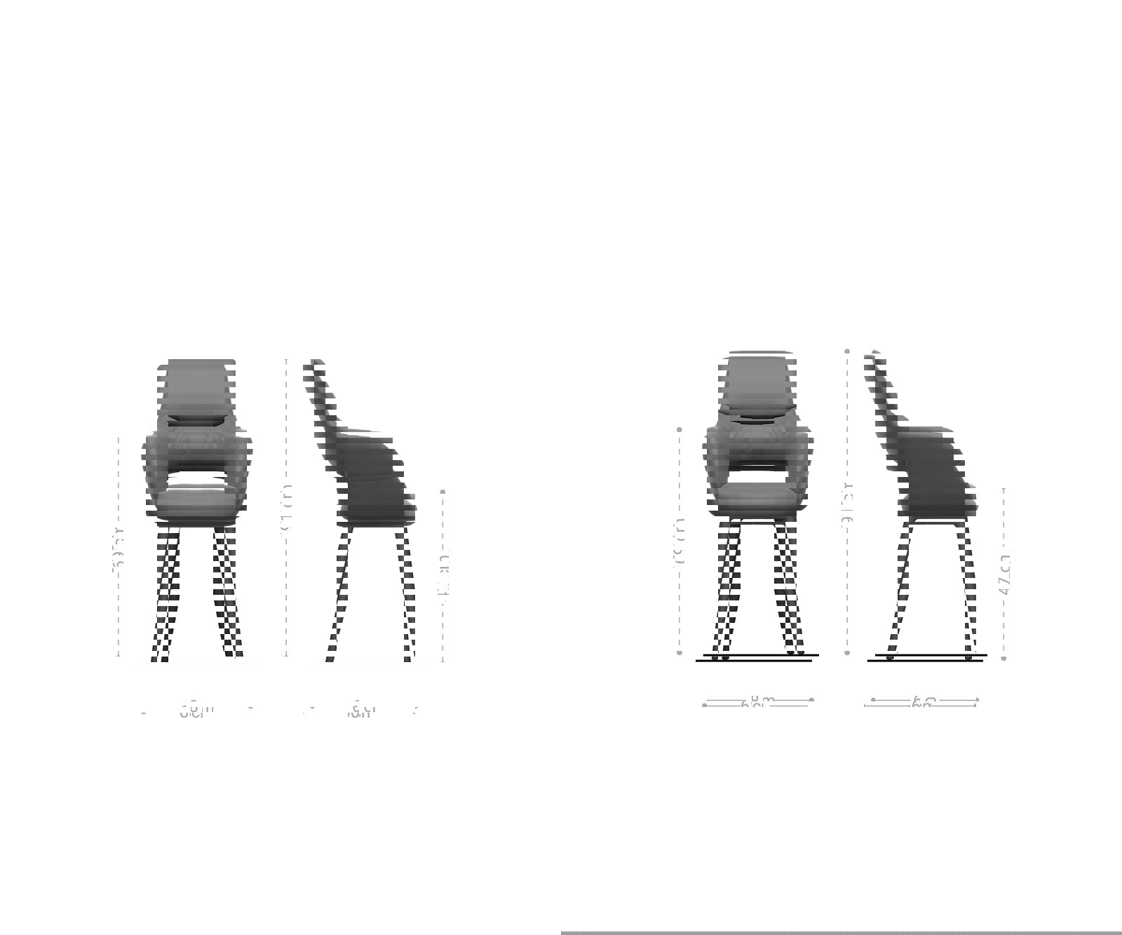 Étkezőszék Yago-Flex karfás világosszürke strukturált szövet 4 lábú kúpos fekete zsákrugós - Image 6