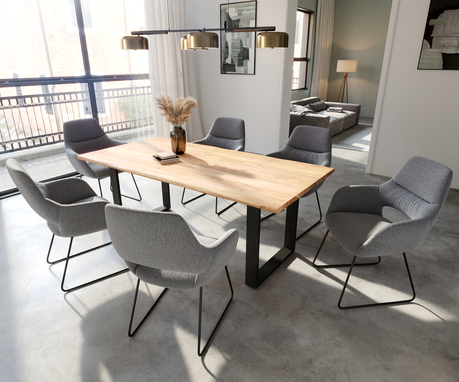 Étkezőszék Yago-Flex karfás világosszürke strukturált szövet fekete vékony lábazat zsákrugós - Image 4