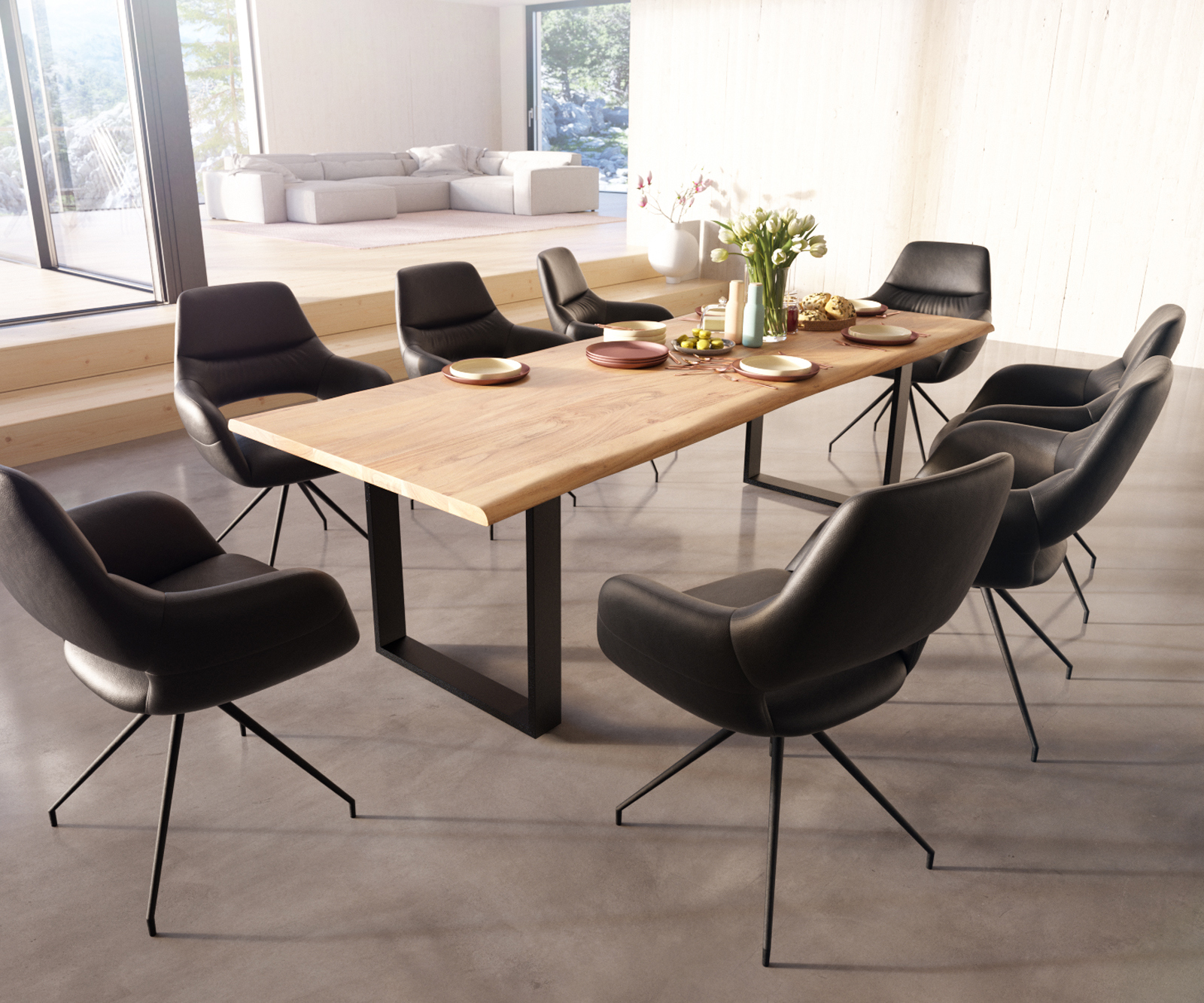 Étkezőszék Yago-Flex valódi bőr fekete karfás rozsdamentes acél kúpos fekete kereszt láb zsákrugós - Image 4